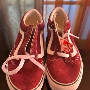 Vans Red and White High-Top Sneakers